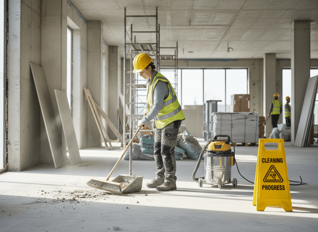 Firefly Gemini Flash a cleaner worker working on the building site