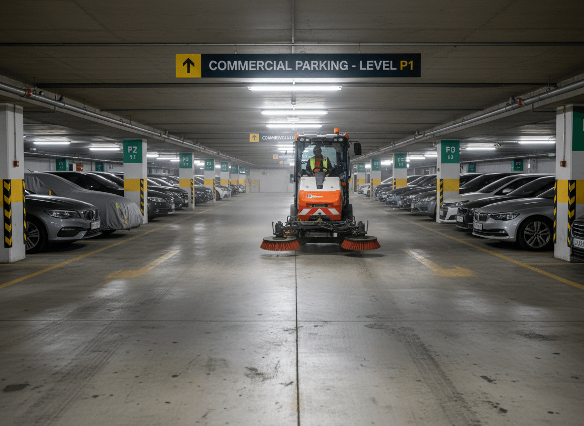 Firefly Gemini Flash inside side parking commercial being cleaning with mechanical sweeper 509758 (1)