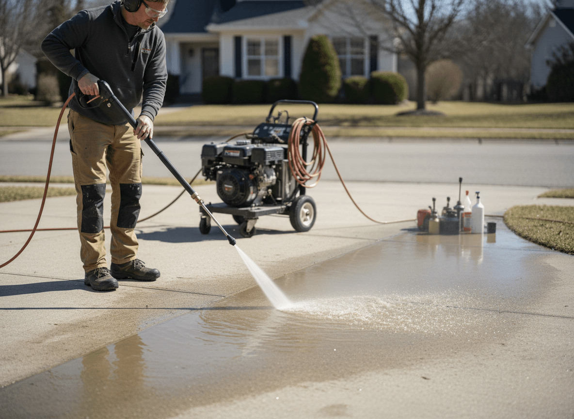 Firefly Image of a professional performing a pressure washing